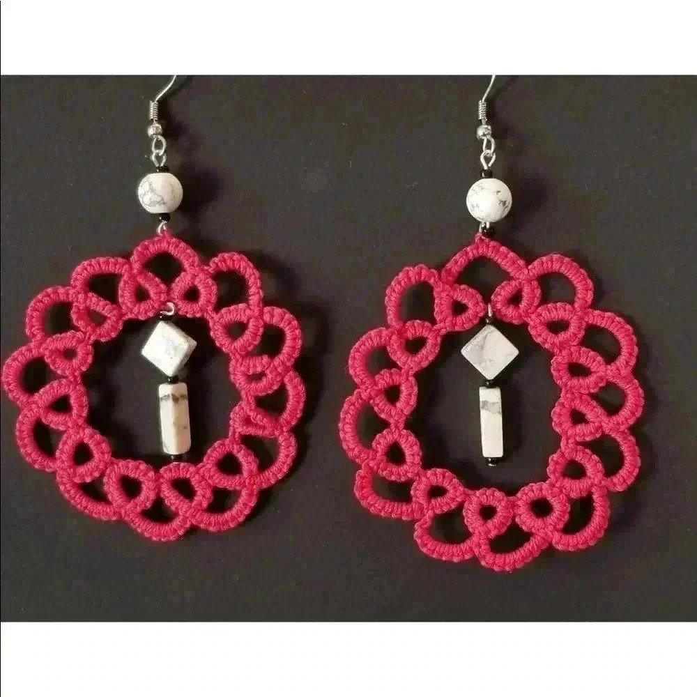 2/$30 Red Tatting Lace, Glass Beads, Stones
